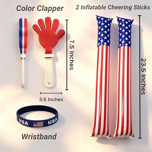 AICARSHI USA Patriotic Fan Gear Kit, 10pcs Patriotic Accessories, for Football Game Day and Parties - with USA Team Flag, Scarf, Headband, Wristbands, Sunglasses, Clapper, Cheering Sticks - image 8