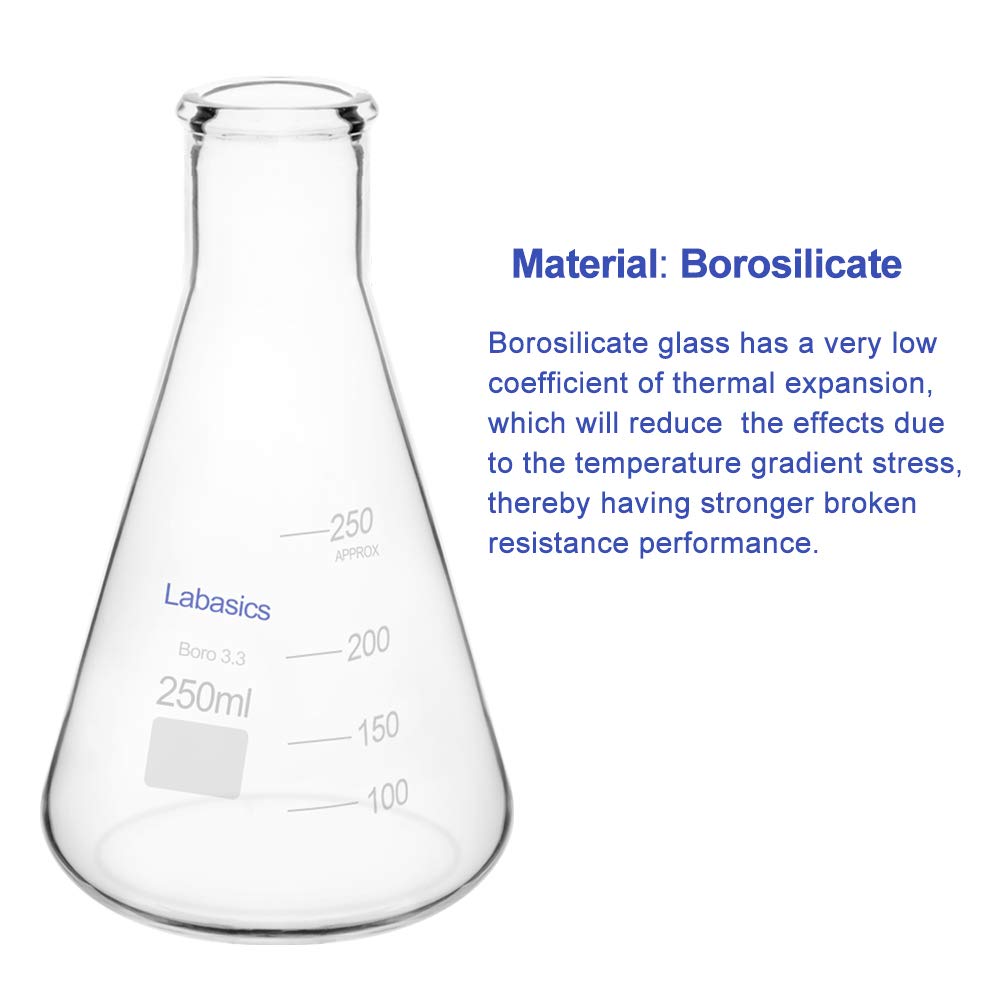 Matraz Erlenmeyer Boca Estrecha 250ml Cristal Borosilicato Labasics
