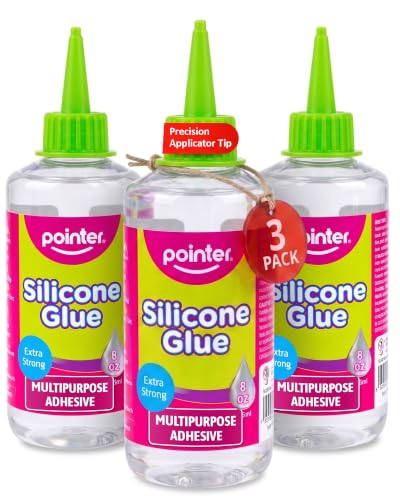 Pointer Silicone Glue Crystal Clear Multipurpose Adhesive for Craft Art DIY Home Projects Wood Ceramic Plastic Flexible Transparent Household Precise Application Clear Finish Waterproof Seal - 3pack