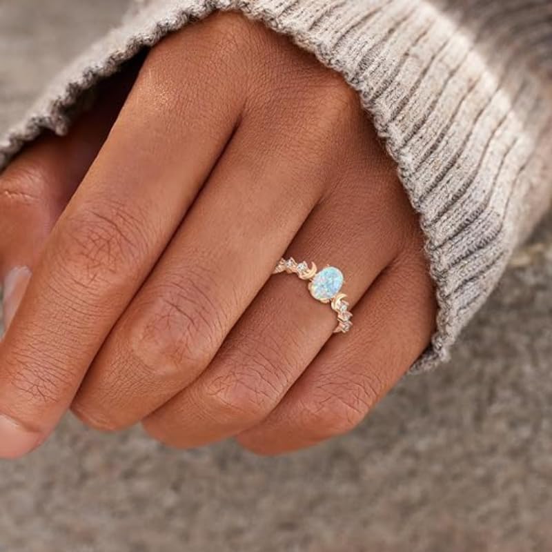Vintage Bohemian Witchcraft Triple Moon Phase Ring Moonstone Goddess Fire Opal Ring Rose Gold Engagement Party Wedding Jewelry Rings for Women2