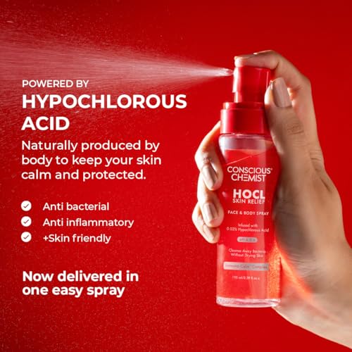 Image of Conscious Chemist HOCL Skin Relief Face & Body Spray | 100ml | Soothing & Repairing Toner | Hypochlorous Acid Mist for Quick Relief from Body Odour, Acne, Redness & Irritation | Soothes Sensitive & Irritated Skin, Suitable for All Skin Types | men & Women