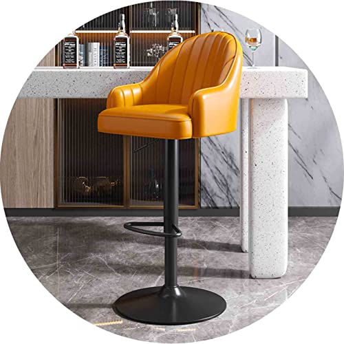 Taburete de bar ajustable Silla giratoria de 360°, asiento de cuero de napa con respaldo y reposapiés en forma de media luna, taburete de bar de recepción de cocina, altura 63-84 cm (Color:Huai-04)