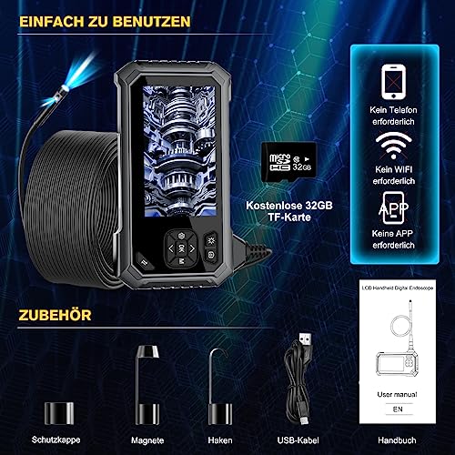 Maylatte Dual Lens Endoskopkamera 10m, 1080P HD Industrie Endoskop mit 8+1 Licht, Inspektionskamera...