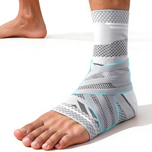 SOLOEVER Sprunggelenkbandage Verstellbare Knöchelbandage für Plantarfasziitis & Achillessehne Stabilisierung & Schutz Atmungsaktive orthopädische Fußbandage für beide Füße (Grau, L)