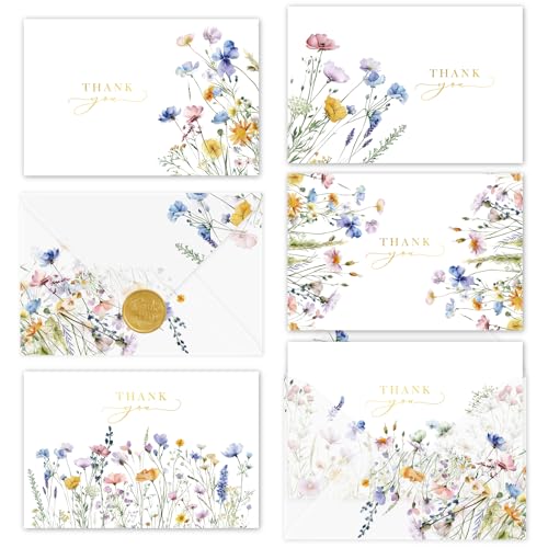 Gooji Tarjetas de agradecimiento de 4 x 6 pulgadas con sobres (paquete de 20 unidades) de sobres de vitela a juego a granel, fiesta de cumpleaños de acuarela, baby shower, despedida de soltera, bodas,