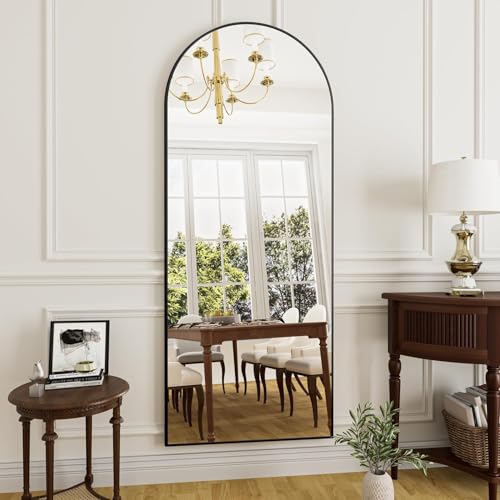 Image of Full Length Mirror, XX-Large Arch Mirrors with Stand, 71x26 Inches Floor Mirror for Wall Hanging or Leaning, Bedroom, Dressing Room, Black