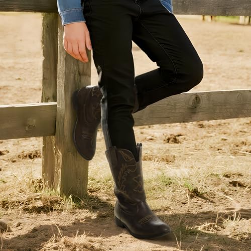 DREAM PAIRS Cowgirl Cowboy Western Boots Girls Mid Calf Riding Shoes Little Kid/Big Kid3