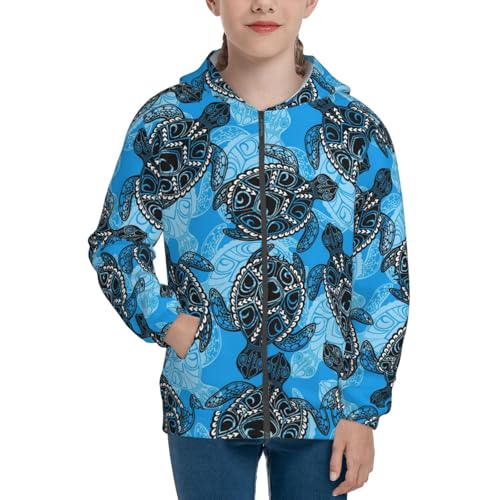 Bohemian Sea Turtle Kids Pullover Hoodies Boys Zip Up Sweatshirts Girls Athletic Clothes with Pocket3