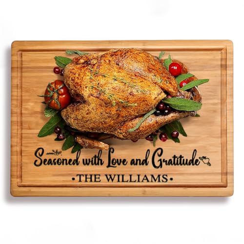 Personalized Turkey Platter for Thanksgiving - Custom Serving Carving Board with Juice Groove - Engraved Wooden Thanksgiving Essentials Gift for Couple