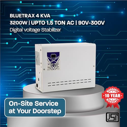 Image of BLUETRAX 4 KVA 3200W Voltage Stabilizer | 90V-300V | Copper Automatic Hanging Digital Multipurpose | For All Inverter & Non-Inverter up to 1.5 Ton AC | ISI Certified | 10 Years Warranty