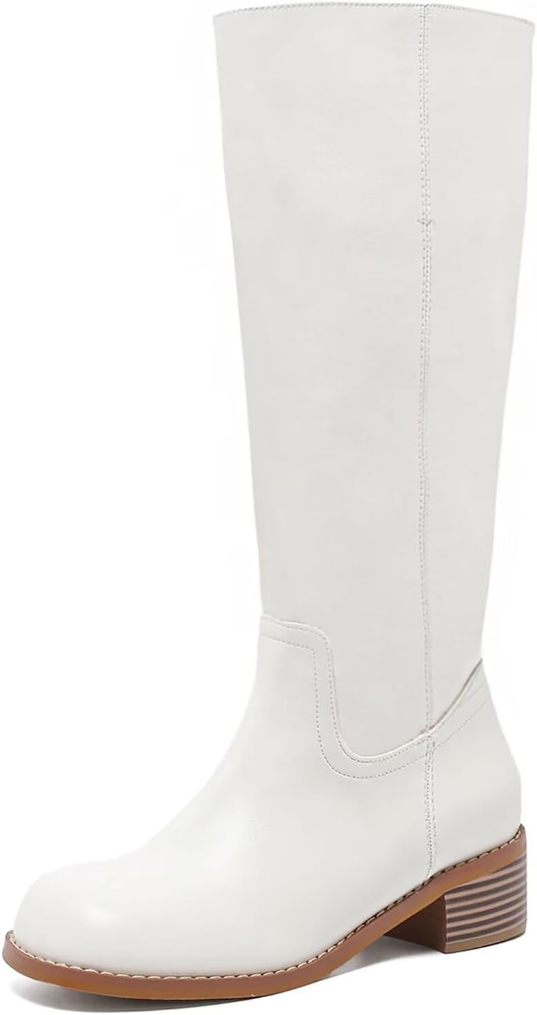 Women's Knee High Boots Square Toe Tall Boots Wide Calf for Women Platform Chunky Block Heel Comfortable