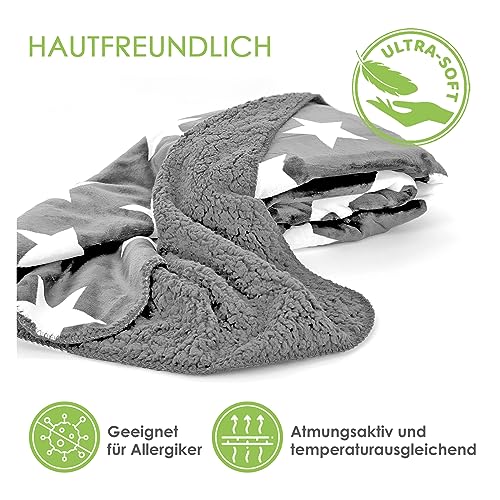 heimtexland ® Dicke Kuscheldecke Sterne Soft Flanell Sherpa Wohndecke warm 150x200 XL Winterdecke Typ855 Anthrazit