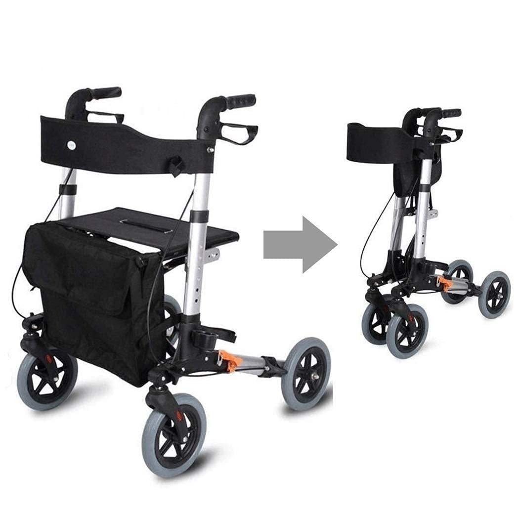 Folding Rollator Rollator Walkers Walkers for Seniors Foldable All Terrain Rollator with Suspensions,Elderly Walker Trolley Step-by-Step Shopping Cart Assisted Walking Four-Wheeled Travel Folding Whe