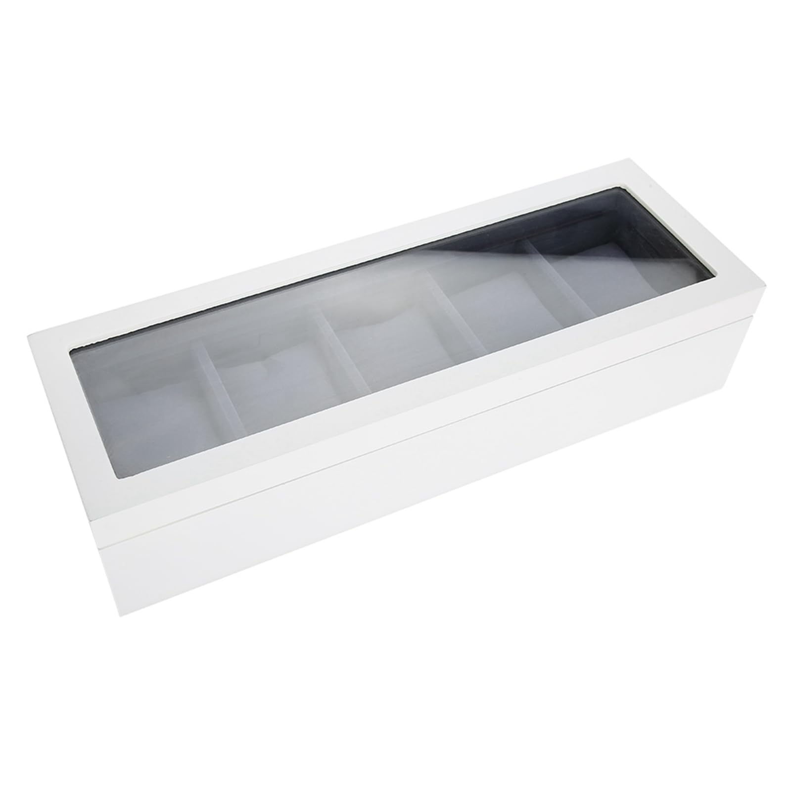 Mallette de Rangement de Montre pour Organisateur de Bijoux, Boîte D'affichage à 5 Grilles avec Couvercle en Verre Transparent Anti-poussière, MDF pour Usage Domestique (WHITE)