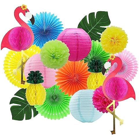 Flamingo Party Honeycomb Decoration, Hanging Paper Fan, Palm Leaf , Pineapple Paper lanternFiesta Party Supplies, Tissue Paper Flowers for Hawaiian Beach Luau Party Birthday Wedding Photo Backdrop Cover