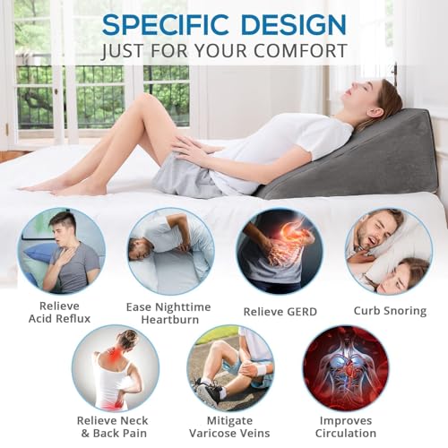 Image of Sasttie Wedge Pillow 24x24x12 inch, Memory Foam Bed Wedge, Solid Dark Gray | Triangle Pillow for Sleeping, Acid Reflux, Back Pain, Post-Surgery, and Snoring, Designed with Removable Washable Cover