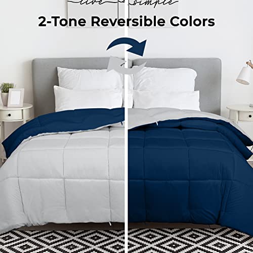 Image of ROYALE California King All Season Down Alternative Bedding - Lightweight Quilted Comforter with Corner Tabs - Hotel Comforter - Box Stitched Duvet Insert (King, Navy & Silver)