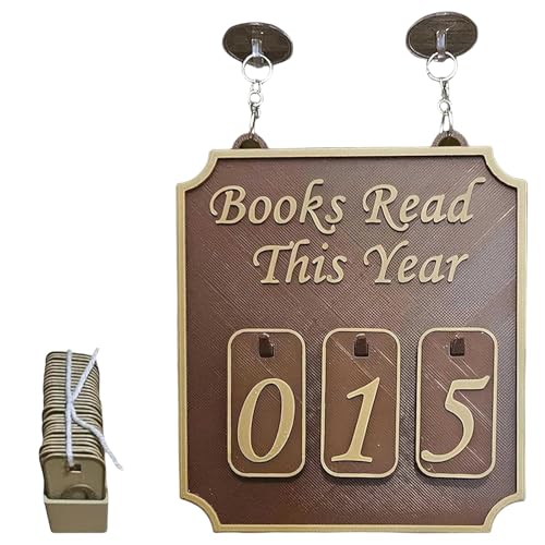 Generisch Hanging Bookshelf Counter Bookish Decor, Book Lover Wood Hanging Sign Read This Year Counter, Funny Library Decors for Home, Classroom, Reading Nook Walls (Brown)