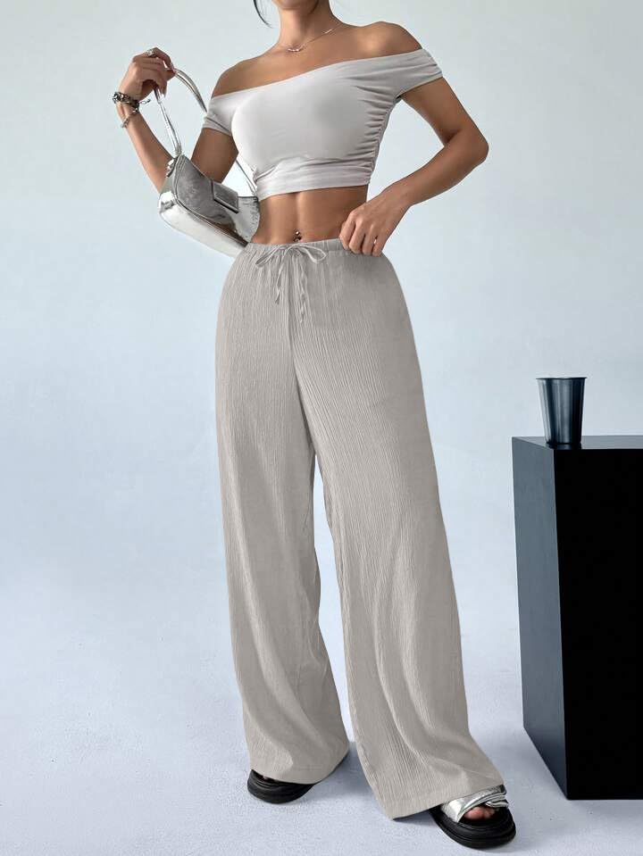 Image of GRECIILOOKS High Waist Trousers for Women - Flared Korean Style Formal Pants | Elegant Workwear for Office, College & Events (Available in Plus Size)