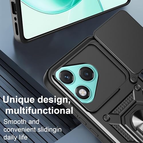 Image of Heavy Duty Back Case Cover for Honor 400 Lite 5G, Shockproof Honor 400 Lite Back Cover, Ring Case with Kickstand and Camera Protection Shutter - Black