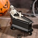 PEUTIER Halloween Skeleton Candle, Coffin Shaped Skull Candles, Gothic Creepy Farmhouse Halloween Decoration for Home Party Room Table Deco (Style 2)