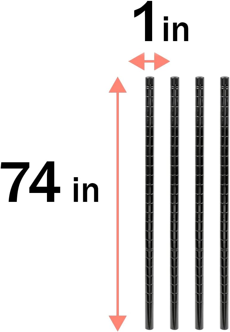 74''H Black Epoxy Wire Shelving Posts | Pack of 4 Posts | NSF Commercial Heavy Duty |