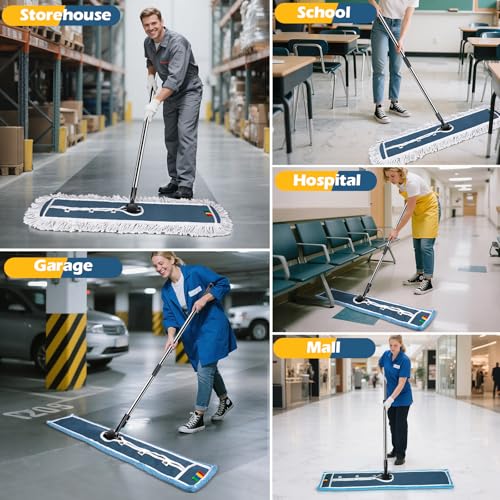 Image of 42 inch Commercial Mop,MASTERTOP Heavy Duty Dust Floor Mop with 52 inch Long Handle,Large Industrial Wet Dry Mops,Sweeper Broom for Hardwood, Tile, Laminate,Garage,School,Mall - 1 Cotton & 1 Microfiber Pad