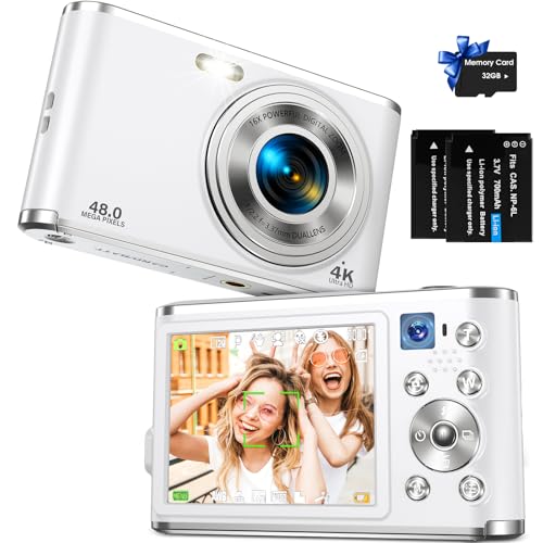 Digital Camera, AutoFocus 4K Vlogging Camera with Dual Camera 48MP 16X Digital Zoom Kids Compact Camera with 32GB Memory Card Portable Point and Shoot Cameras for Teens Beginner
