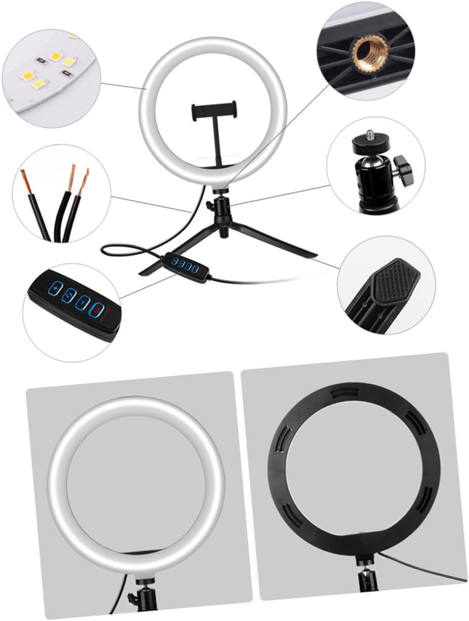 Phone Light Stand with Remote 10-Inch Dimmable Three-Color Selfie Ring Light and Adjustable Phone Holder for Desktop Recording