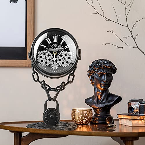 Tostog Moving Gear Clock Battery Operated Rustic,Vintage Clocks Metal Industrial Farmhouse Retro Clock,Heavy-Duty Cast Iron Double-Sided Clock Design #TOP5