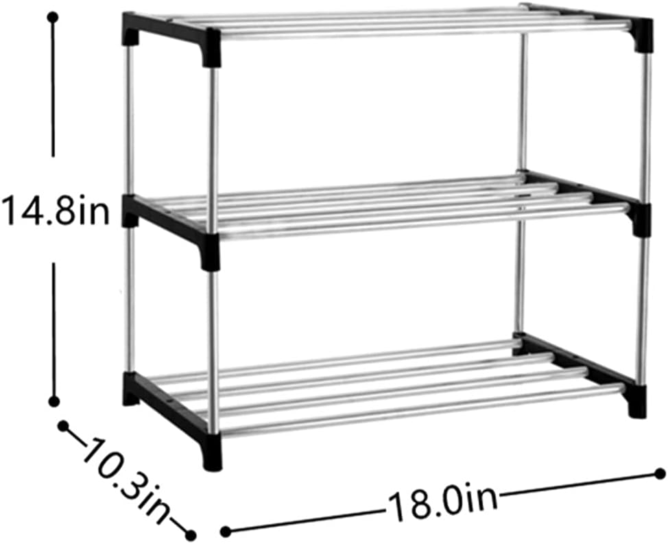 Xerhnan 3-Tier Stackable Small Shoe Rack, Lightweight Shoe Shelf Storage Organizer for Entryway, Hallway and Closet(Black)