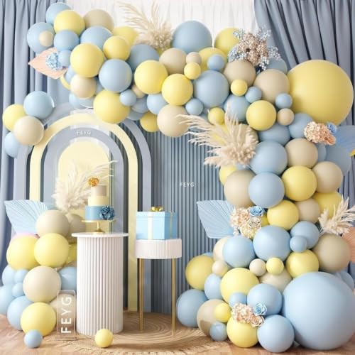 Pastel Blue Yellow Balloon Garland Arch Kit, Gender Reveal Latex Balloons
