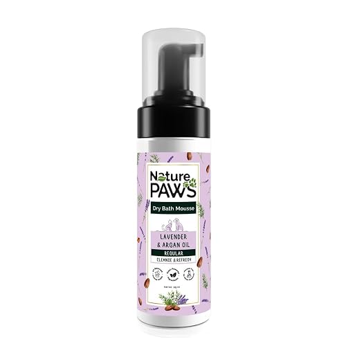 NaturePAWS Dry Bath Mousse for Dogs & Cats | Waterless No-Rinse Pet Shampoo with Lavender, Argan Oil & Tea Tree | Anti-Odour & Nourishing Grooming Foam 40ml