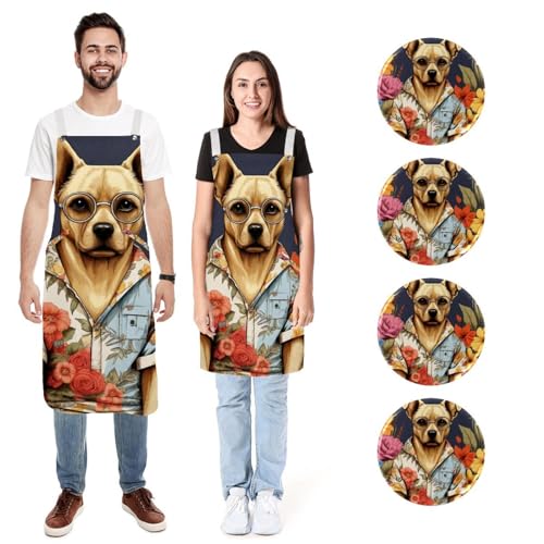 Tabliers de cuisine réglables et doux avec 2 grandes poches motif fleurs
