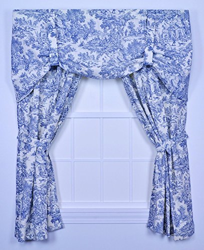 Victoria Park Toile 68-Inch-by-63 Inch Tailored Panel Pair with Tiebacks, Blue - Thumbnail 3