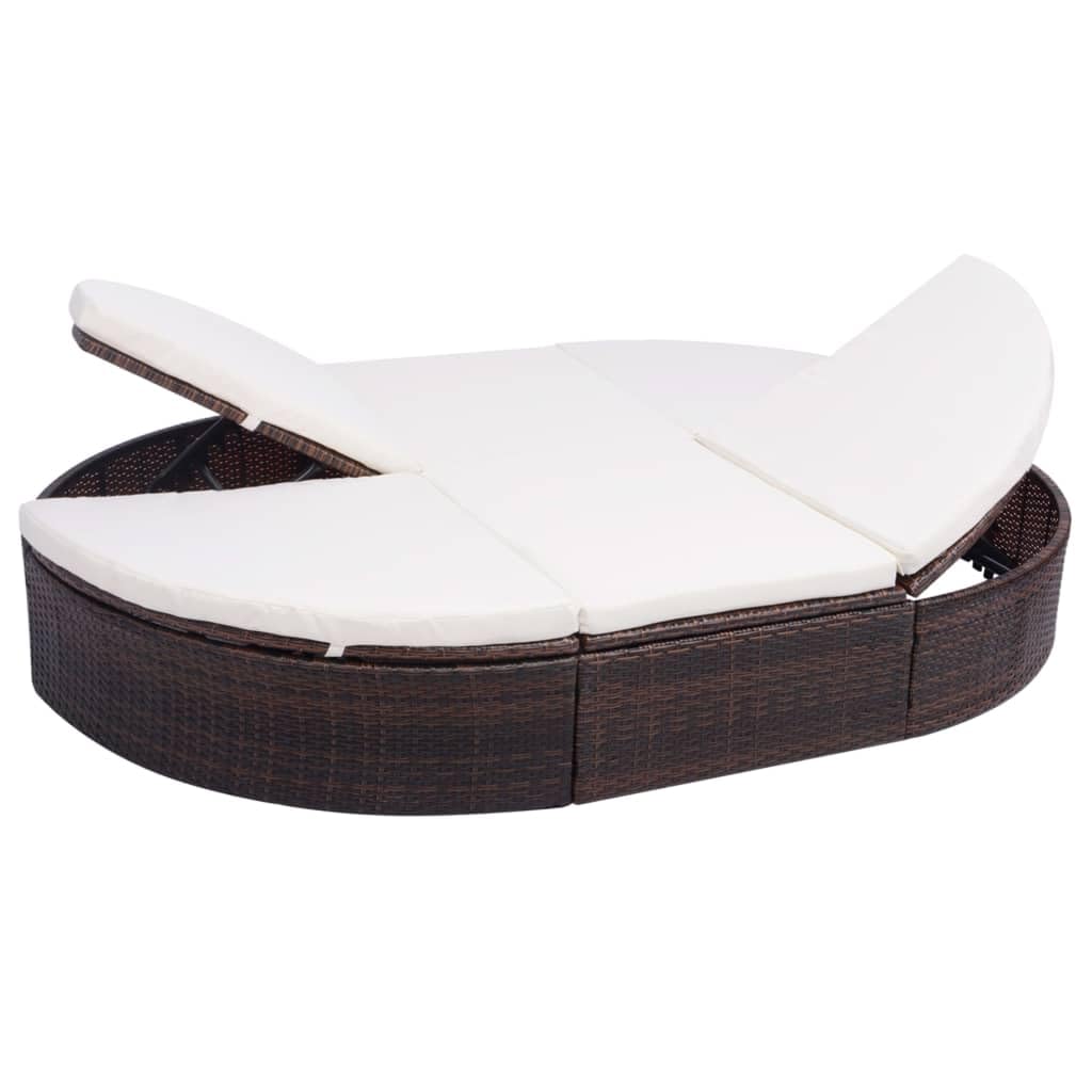 Lettino lounge per esterni, in polyrattan, marrone, con 6 cuscini, lettino da giardino e lettino prendisole, per terrazza, balcone, piscina, resistente alle intemperie, con lati regolabili in