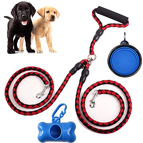 Laisse Chien, Laisse Chien Double, Laisse Double pour 2 Chiens, Double Laisse pour Chien 1.2m pour 2 Chiens de Petit Moyenne Taille pour la Promenade et Le Dressage (Noir avec du Rouge) Cover