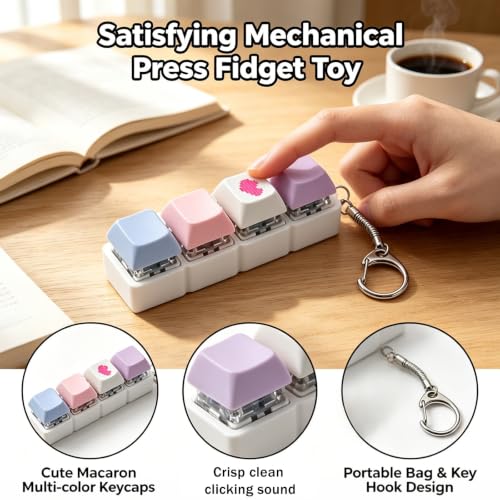 Image of Fidget Keyboard Keychain, Cute Stress Relief Toy for Adults, Portable Focus Toy with Four Colorful Keys, Ideal for Office and Study, Plastic