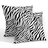 Myfsucce Outdoor Wasserabweisende Kissenbezüge 55x55 cm, Doppelseitiger Zebrafelldruck Kissenbezüge 2er Set für Garten Terrasse Sofa Schlafzimmer mit unsichtbarem Reißverschluss
