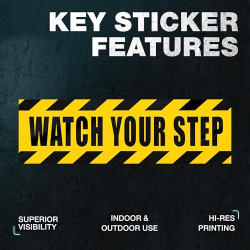 Watch Your Step Sticker, 10 x 3 Inch Reflective Yellow Safety Floor Decals, Waterproof Self Adhesive Caution Sign for Steps, 3 Pack