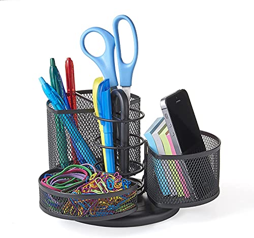 Nifty Desk and Office Organizing Carousel – Modern Black Powder Coated Finish, 3 Compartments with Dividers, Spins 360-Degrees, Lazy Susan Platform, Office Desk Organizer, School Supplies