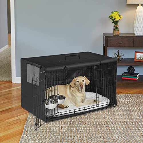 Dalema Single/Double/Triple Door Blackout Dog Crate Cover,Machine Washable Breathable Light Weight Pet Kennel Covers For 24/30/36/42/48 Inches Wire Crate.(42" L X 28" W X 30" H,Black) #TOP5