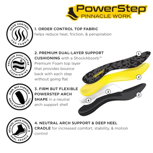 PowerStep Pinnacle Work Insoles, Work Boot Arch Support, Plantar Fasciitis Relief, Pronation, Arch Support Shoe Inserts, Orthotic for Men and Women, Made in the USA (Men's 4-4.5 / Women's 6-6.5) by PowerStep - Image 3