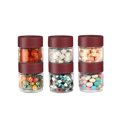 CELLO Modustack PET Stackable Container Set of 6 (500 ml), Maroon| | For Grains, Pulses, Spice, Cereals, Cookies, Dry Fruits | Fridge Storage Container