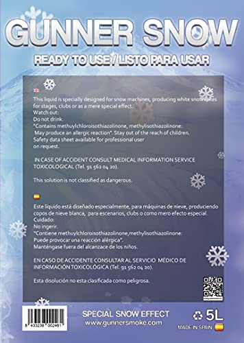 Gunner Smoke Flüssigkeit für Schneemaschine, 5 Liter, Höchste Effizienz, Umweltfreundlich, Sicher, Rückstandsfrei, Ideal für Veranstaltungen, Partys, Weihnachtsdekorationen, 5L