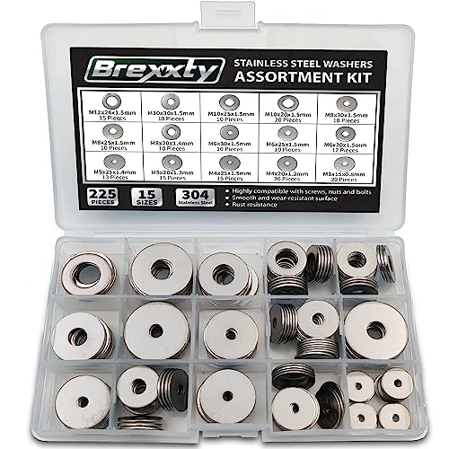 Flat Washers For Screws & Bolts — 225 Pcs Fender Washer Assortment In 15 Different Sizes (M3, M4, M5, M6, M8, M10, And M12)—For Home, & Industrial Usage #TOP17