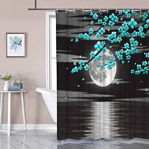 Atgowac Full Moon Over Ocean Shower Curtain 72"X72" Turquoise Flower Shower Curtain Polyester Fabric Machine Washable #TOP2