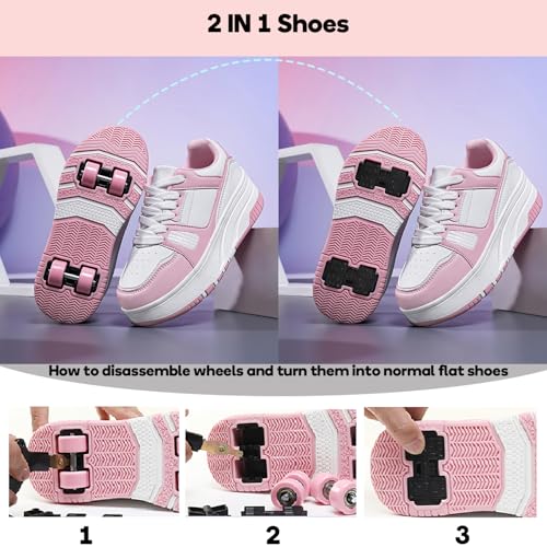 HHSTS Roller Skate Shoes for Kids Boys Girls Upgraded Fashion Sneakers with Detachable 4-Wheels for Kid Sport Shoes Christmas Birthday Gifts4