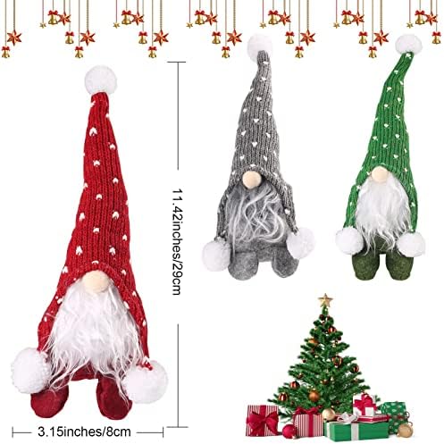 Wowstar Christmas Gnome Handmade Santa Gnome Plush Doll Christmas Decorations Swedish Tomte Santa Elf Ornaments for Home Holiday Party Decorations - 3 Packs