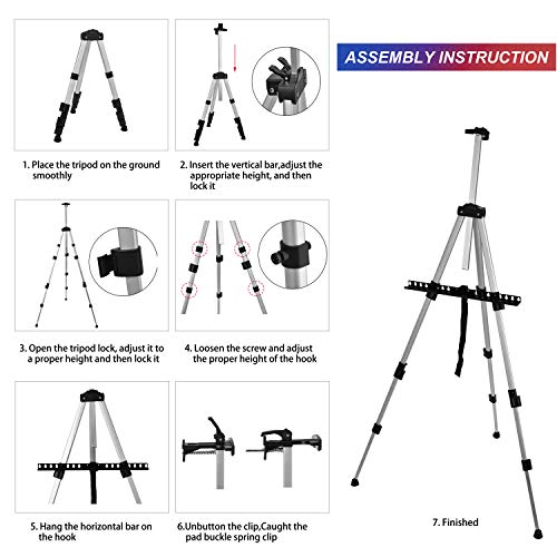 Portable Artist Easel Stand for Painting - Adjustable Height Painting Easel with Bag - Tabletop Art Easel for Painting Canvas Stand, Poster Stand & Wedding Signs Stand - Metal Tripod - 17x66 inches - Thumbnail 7